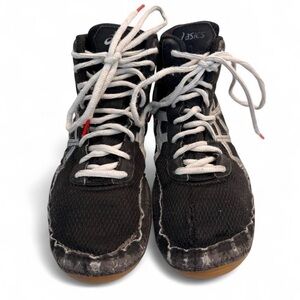 ASICS Matflexes Wrestling Shoes Black and White with Rudis Laces